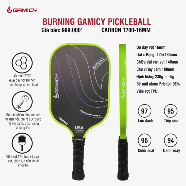 Vợt pickleball Burning Gamicy – Cảm giác điều bóng đỉnh
