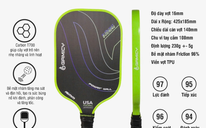 Vợt pickleball Burning Gamicy – Cảm giác điều bóng đỉnh